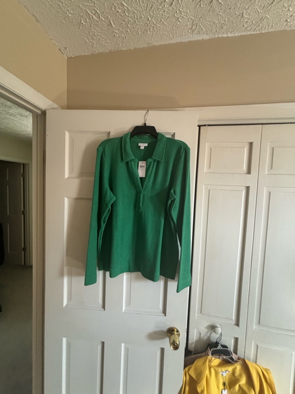 J. Jill Sweetgrass Textured Green Polo Knit Top